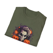 Load image into Gallery viewer, Halloween Rebel Skull Tee, Unisex T-Shirt, Softstyle Graphic Shirt, Halloween Costume, Fall Apparel, Gift for Him/Her
