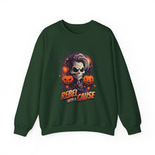 Load image into Gallery viewer, Rebel with a Cause Crewneck Sweatshirt | Halloween Sweatshirt, Unisex Fall Apparel, Cozy Casual Wear, Spooky Season Clothing, Gothic Style

