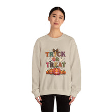 Load image into Gallery viewer, Halloween Trick or Treat Sweatshirt, Cozy Fall Crewneck, Unisex Casual Wear, Perfect for Halloween Parties, Pumpkin Lovers Gift
