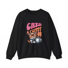 Load image into Gallery viewer, Cozy Cats &amp; Coffee Sweatshirt - Perfect Gift for Cat Lovers, Weekend Lounging, Birthday, or Coffee Time
