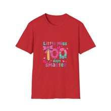 Load image into Gallery viewer, Little Miss 100 Days Smarter T-Shirt, Fun Teacher Gift, Kids' Milestone Celebration, School Spirit Shirt, Unisex Softstyle Tee
