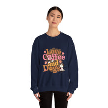 Load image into Gallery viewer, Love Coffee and Dogs Crewneck Sweatshirt, Cozy Gift for Dog Lovers, Perfect for Fall/Winter, Pet Lovers Apparel, Casual Lounge Wear
