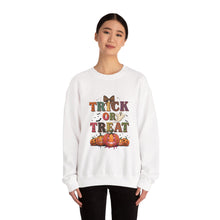 Load image into Gallery viewer, Halloween Trick or Treat Sweatshirt, Cozy Fall Crewneck, Unisex Casual Wear, Perfect for Halloween Parties, Pumpkin Lovers Gift
