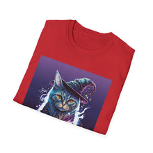 Load image into Gallery viewer, Magical Cat T-Shirt, Unisex Softstyle Tee, Halloween Costume Shirt, Wizard Cat Apparel, Gift for Cat Lovers, Witch Kitty Tee
