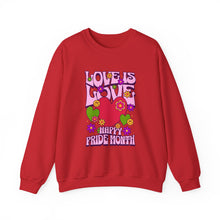 Load image into Gallery viewer, Pride Month Sweatshirt - Love is Love Crewneck, Unisex Casual Wear, LGBTQ+ Apparel, Spring Fashion, Gifts for Valentine's Day
