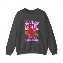 Load image into Gallery viewer, Pride Month Sweatshirt - Love is Love Crewneck, Unisex Casual Wear, LGBTQ+ Apparel, Spring Fashion, Gifts for Valentine's Day
