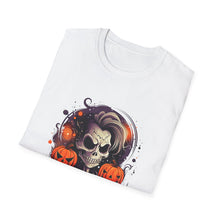 Load image into Gallery viewer, Halloween Rebel Skull Tee, Unisex T-Shirt, Softstyle Graphic Shirt, Halloween Costume, Fall Apparel, Gift for Him/Her
