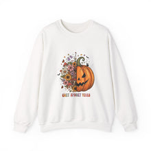 Load image into Gallery viewer, Pumpkin Flower Crewneck Sweatshirt | Cozy Spooky Vibes | Fall Fashion, Halloween Sweatshirt, Unisex Apparel, Autumn Gift, Festival Wear
