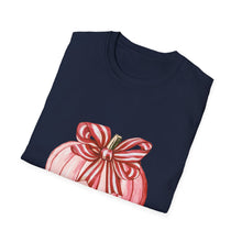Load image into Gallery viewer, Cute Pumpkin Bow Unisex T-Shirt, Fall Fashion Tee, Halloween Gift, Thanksgiving Apparel, Cozy Autumn Vibes
