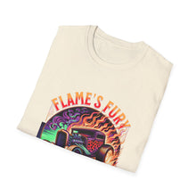 Load image into Gallery viewer, Unisex Flame's Fury Burnout King T-Shirt, Graphic Tee for Car Lovers, Great Gift for Birthdays &amp; Gatherings, Perfect for Auto Shows, [...]
