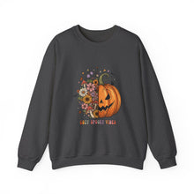 Load image into Gallery viewer, Pumpkin Flower Crewneck Sweatshirt | Cozy Spooky Vibes | Fall Fashion, Halloween Sweatshirt, Unisex Apparel, Autumn Gift, Festival Wear
