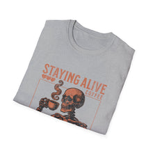 Load image into Gallery viewer, Stay Alive Coffee Skeleton T-Shirt | Unisex Casual Tee | Perfect Gift for Coffee Lovers, Halloween, &amp; Quirky Fashion
