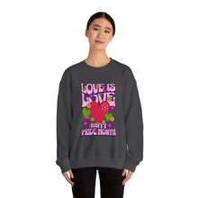 Load image into Gallery viewer, Pride Month Sweatshirt - Love is Love Crewneck, Unisex Casual Wear, LGBTQ+ Apparel, Spring Fashion, Gifts for Valentine's Day
