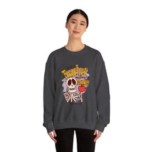 Load image into Gallery viewer, Skeleton Teacher Sweatshirt, Funny Teacher Gift, Halloween Apparel, Unisex Crewneck, Teacher Life Sweatshirt, Cozy Fall Fashion
