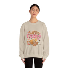 Load image into Gallery viewer, Love Coffee and Dogs Crewneck Sweatshirt, Cozy Gift for Dog Lovers, Perfect for Fall/Winter, Pet Lovers Apparel, Casual Lounge Wear
