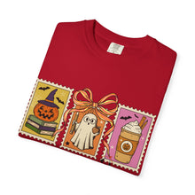 Load image into Gallery viewer, Halloween-Themed Unisex Garment-Dyed T-shirt, Spooky Fun Tee, Ghost, Pumpkin, Cat, Fall Apparel, Trick or Treat Shirt
