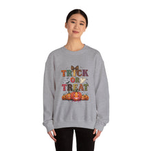 Load image into Gallery viewer, Halloween Trick or Treat Sweatshirt, Cozy Fall Crewneck, Unisex Casual Wear, Perfect for Halloween Parties, Pumpkin Lovers Gift
