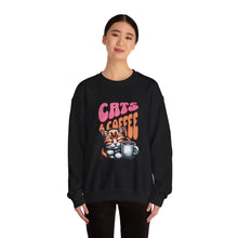 Load image into Gallery viewer, Cozy Cats &amp; Coffee Sweatshirt - Perfect Gift for Cat Lovers, Weekend Lounging, Birthday, or Coffee Time
