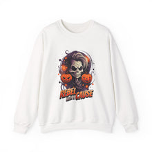 Load image into Gallery viewer, Rebel with a Cause Crewneck Sweatshirt | Halloween Sweatshirt, Unisex Fall Apparel, Cozy Casual Wear, Spooky Season Clothing, Gothic Style
