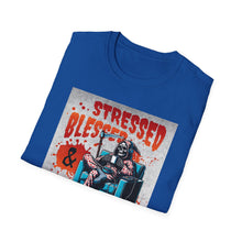 Load image into Gallery viewer, Stressed &amp; Blessed True Crime Obsessed T-Shirt, Graphic Tee for True Crime Lovers, Gift for Stay-at-Home Days, Casual Wear, Gift for Friends
