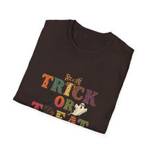 Load image into Gallery viewer, Halloween Trick or Treat Unisex Softstyle T-Shirt | Fun Halloween Tee, Spooky Shirt, Fall Apparel, Trick or Treat Shirt, Costume Party Top
