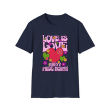 Load image into Gallery viewer, Pride Month T-Shirt, Love Is Love Graphic Tee, Unisex LGBTQ+ Apparel, Softstyle Pride Shirt, Inclusive Fashion, Celebratory Gift
