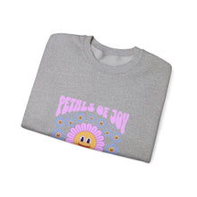 Load image into Gallery viewer, Petals of Joy Crewneck Sweatshirt, Happy Vibes Apparel, Gift for Friends, Spring Casual Wear, Youthful Style
