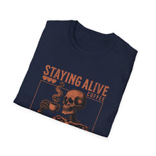 Load image into Gallery viewer, Stay Alive Coffee Skeleton T-Shirt | Unisex Casual Tee | Perfect Gift for Coffee Lovers, Halloween, &amp; Quirky Fashion
