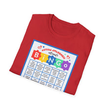 Load image into Gallery viewer, Autism Awareness Bingo T-Shirt, Unisex Softstyle Tee for Fundraising Events, Family Gatherings, Awareness Month, Gift for Supporters
