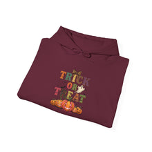 Load image into Gallery viewer, Trick or Treat Hooded Sweatshirt | Unisex Halloween Hoodie, Cozy Fall Apparel, Spooky Season Gift, Autumn Outing Sweatshirt

