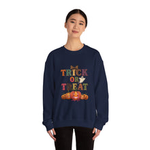 Load image into Gallery viewer, Halloween Trick or Treat Sweatshirt, Cozy Fall Crewneck, Unisex Casual Wear, Perfect for Halloween Parties, Pumpkin Lovers Gift
