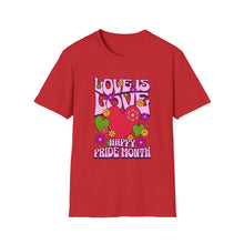 Load image into Gallery viewer, Pride Month T-Shirt, Love Is Love Graphic Tee, Unisex LGBTQ+ Apparel, Softstyle Pride Shirt, Inclusive Fashion, Celebratory Gift
