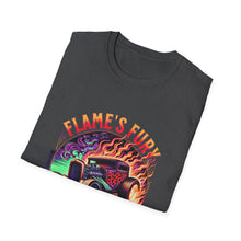 Load image into Gallery viewer, Unisex Flame's Fury Burnout King T-Shirt, Graphic Tee for Car Lovers, Great Gift for Birthdays &amp; Gatherings, Perfect for Auto Shows, [...]
