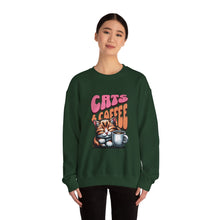 Load image into Gallery viewer, Cozy Cats &amp; Coffee Sweatshirt - Perfect Gift for Cat Lovers, Weekend Lounging, Birthday, or Coffee Time
