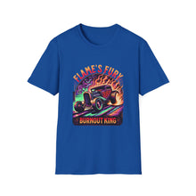Load image into Gallery viewer, Unisex Flame's Fury Burnout King T-Shirt, Graphic Tee for Car Lovers, Great Gift for Birthdays &amp; Gatherings, Perfect for Auto Shows, [...]
