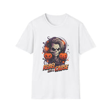 Load image into Gallery viewer, Halloween Rebel Skull Tee, Unisex T-Shirt, Softstyle Graphic Shirt, Halloween Costume, Fall Apparel, Gift for Him/Her
