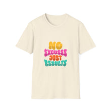 Load image into Gallery viewer, Motivational Unisex Softstyle T-Shirt - "No Excuses Just Results", Gym Shirt, Fitness Apparel, Casual Wear, Gift for Athletes
