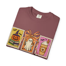 Load image into Gallery viewer, Halloween-Themed Unisex Garment-Dyed T-shirt, Spooky Fun Tee, Ghost, Pumpkin, Cat, Fall Apparel, Trick or Treat Shirt
