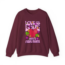 Load image into Gallery viewer, Pride Month Sweatshirt - Love is Love Crewneck, Unisex Casual Wear, LGBTQ+ Apparel, Spring Fashion, Gifts for Valentine's Day
