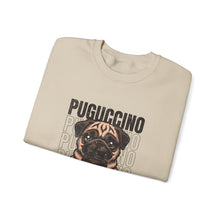 Load image into Gallery viewer, Pugcino Crewneck Sweatshirt, Cute Dog Lover Gift, Cozy Sweatshirt, Unisex Fashion, Pet Enthusiast Apparel, Perfect for Fall
