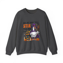 Load image into Gallery viewer, Halloween Unisex Sweatshirt - "On My Way to Stir the Pot" Funny Graphic Top, Cozy Fall Apparel, Gift for Witch Lovers, Halloween [...]
