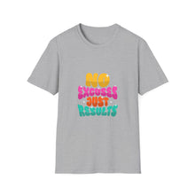 Load image into Gallery viewer, Motivational Unisex Softstyle T-Shirt - "No Excuses Just Results", Gym Shirt, Fitness Apparel, Casual Wear, Gift for Athletes

