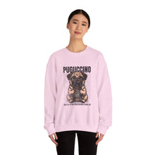Load image into Gallery viewer, Pugcino Crewneck Sweatshirt, Cute Dog Lover Gift, Cozy Sweatshirt, Unisex Fashion, Pet Enthusiast Apparel, Perfect for Fall
