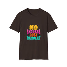 Load image into Gallery viewer, Motivational Unisex Softstyle T-Shirt - "No Excuses Just Results", Gym Shirt, Fitness Apparel, Casual Wear, Gift for Athletes

