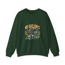 Load image into Gallery viewer, Cozy Surf Themed Crewneck Sweatshirt - No Bad Days, Unisex Sweater, Beach Vibes, Casual Wear, Gift for Surfers, Chill Season
