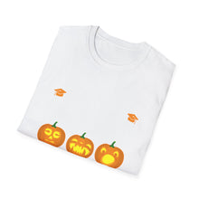 Load image into Gallery viewer, Halloween Pumpkin Graphic Tee, Unisex Softstyle T-Shirt, Fall Fashion, Halloween Party Shirt, Pumpkin Carving, Spooky Season Clothing
