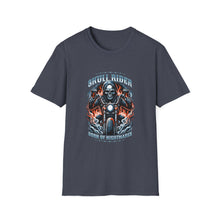 Load image into Gallery viewer, Gothic Motorcycle Tee, Unisex Softstyle T-Shirt for Bikers, Perfect Gift for Riders, Festival Wear, Casual Street Style, Skull Design
