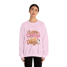 Load image into Gallery viewer, Love Coffee and Dogs Crewneck Sweatshirt, Cozy Gift for Dog Lovers, Perfect for Fall/Winter, Pet Lovers Apparel, Casual Lounge Wear
