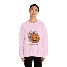 Load image into Gallery viewer, Pumpkin Flower Crewneck Sweatshirt | Cozy Spooky Vibes | Fall Fashion, Halloween Sweatshirt, Unisex Apparel, Autumn Gift, Festival Wear
