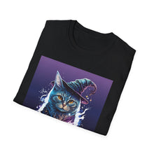 Load image into Gallery viewer, Magical Cat T-Shirt, Unisex Softstyle Tee, Halloween Costume Shirt, Wizard Cat Apparel, Gift for Cat Lovers, Witch Kitty Tee
